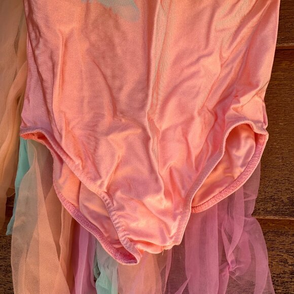 Sequin Dance Costume With Floral Applique & Multicolor Chiffon Skirt Girls Inter - Picture 10 of 10